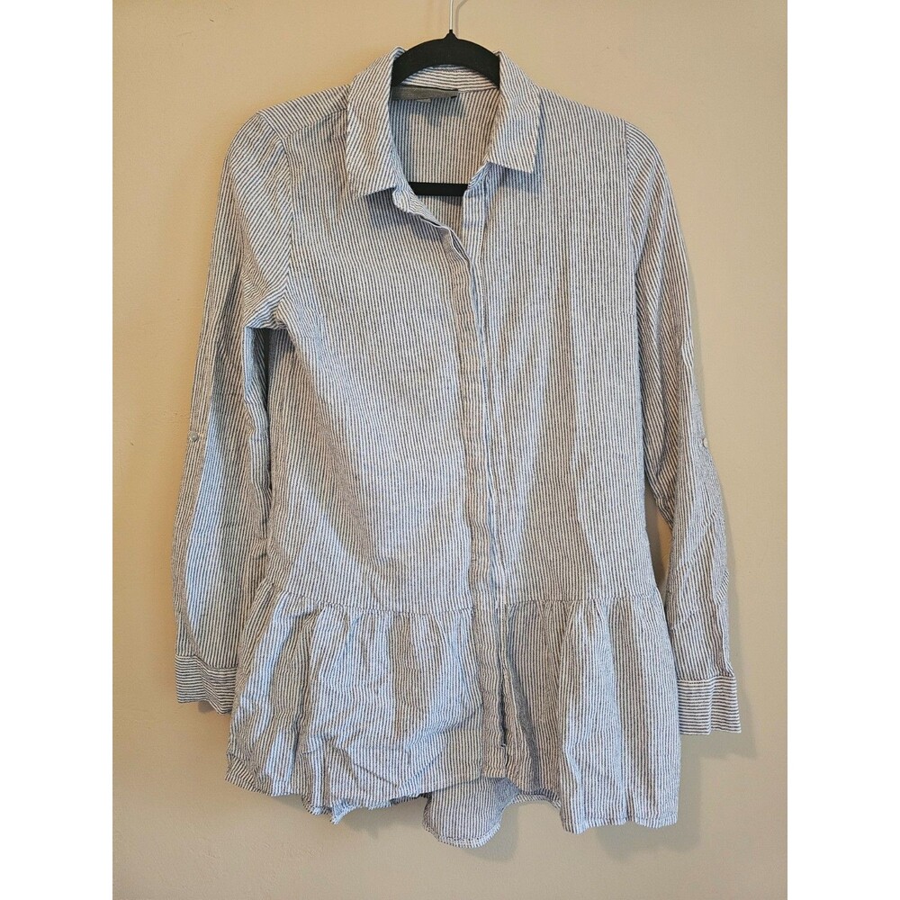 Anthropologie Sunday In Brooklyn Top Med blue striped flare waist - Picture 1 of 4
